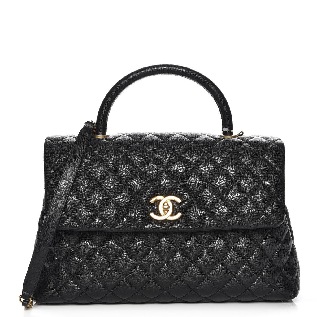 CHANEL CAVIAR QUILTED MEDIUM COCO TOP HANDLE FLAP BAG-HS