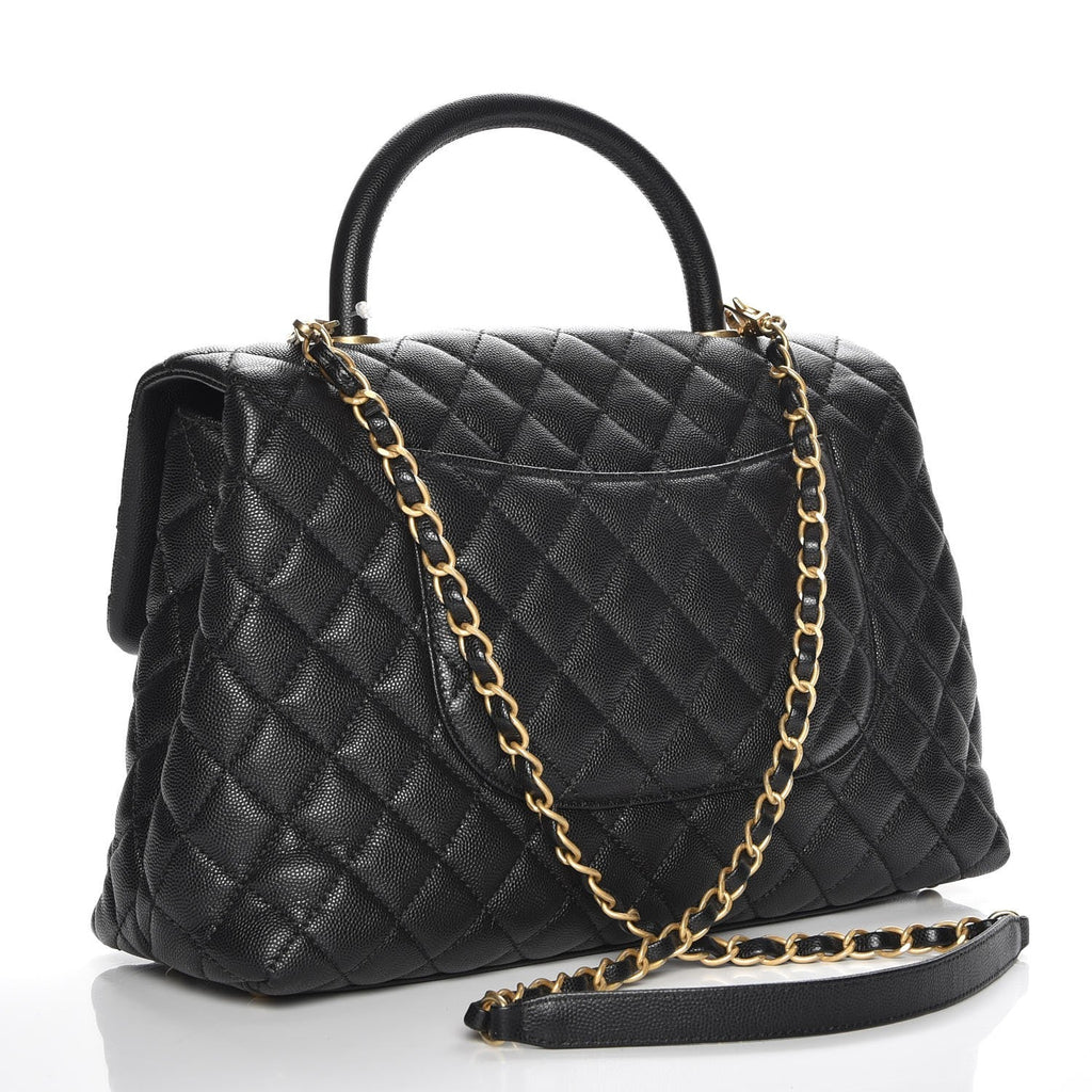 CHANEL CAVIAR QUILTED MEDIUM COCO TOP HANDLE FLAP BAG-HS
