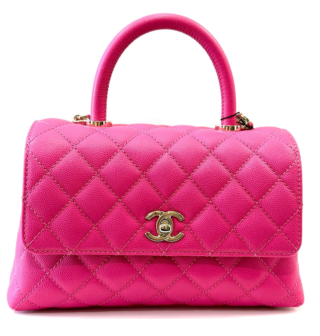 CHANEL CAVIAR QUILTED SMALL COCO HANDLE FLAP BAG IN PINK