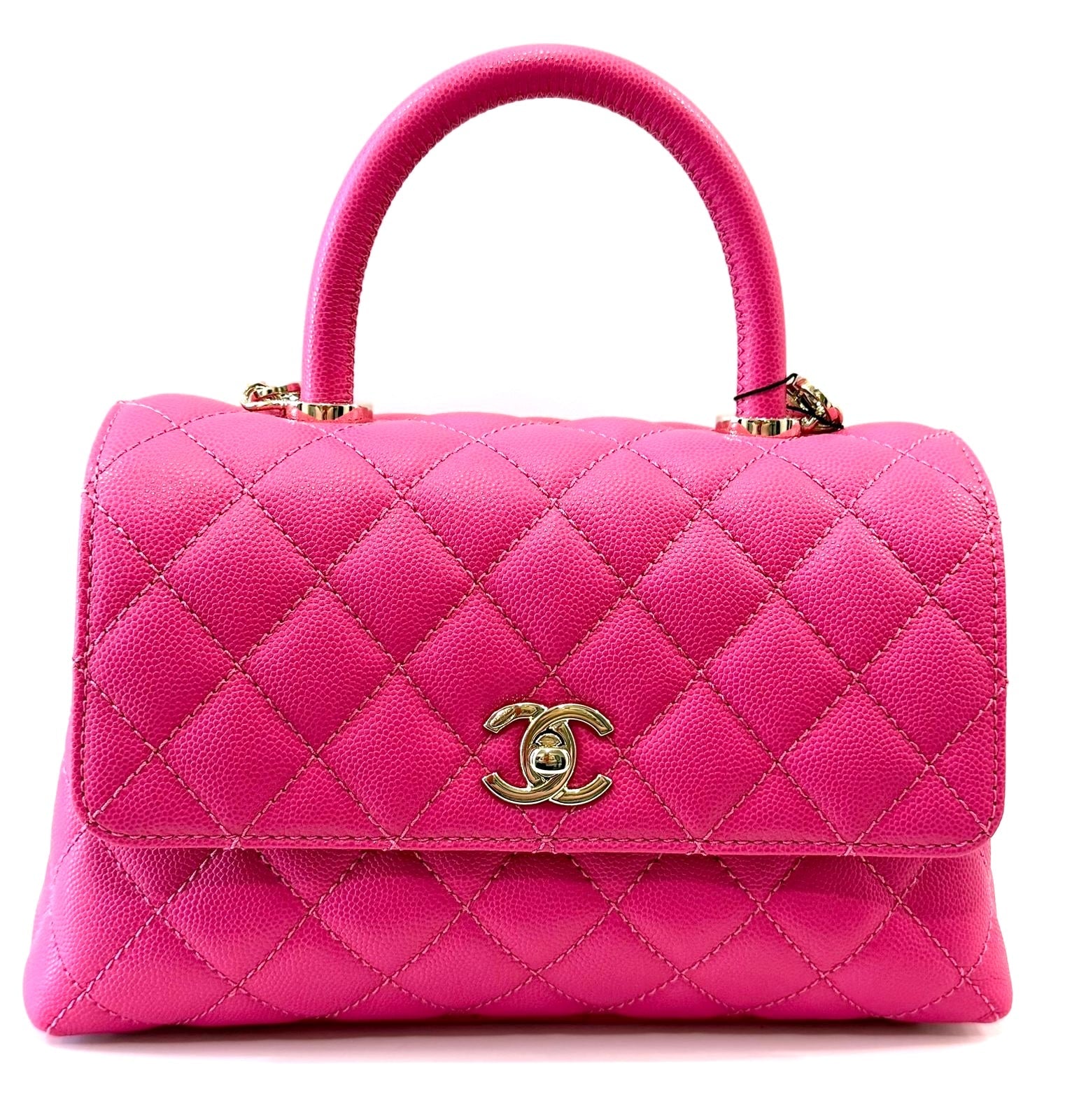CHANEL CAVIAR QUILTED SMALL COCO HANDLE FLAP BAG IN PINK