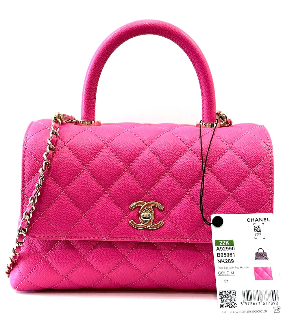 CHANEL CAVIAR QUILTED SMALL COCO HANDLE FLAP BAG IN PINK