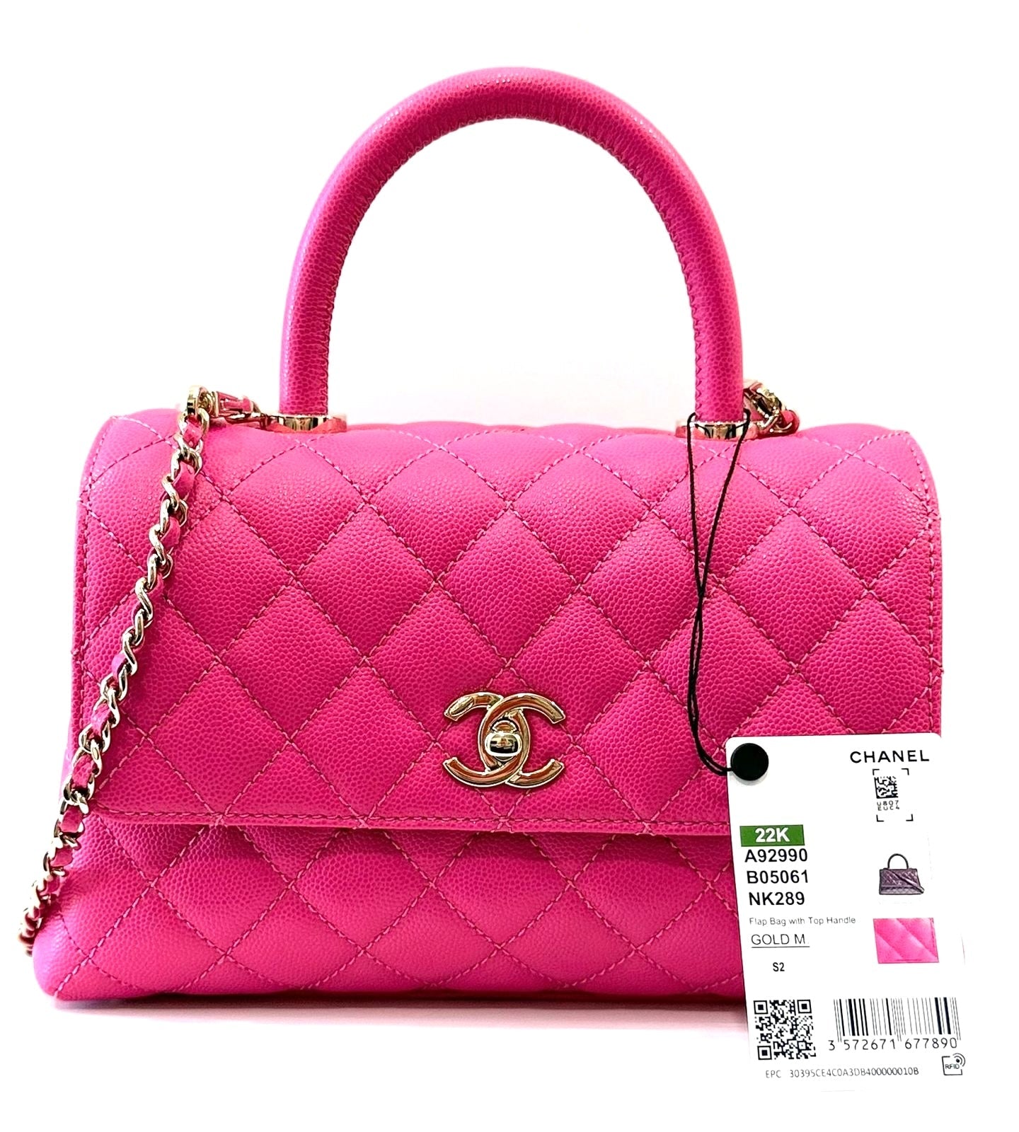 CHANEL CAVIAR QUILTED SMALL COCO HANDLE FLAP BAG IN PINK