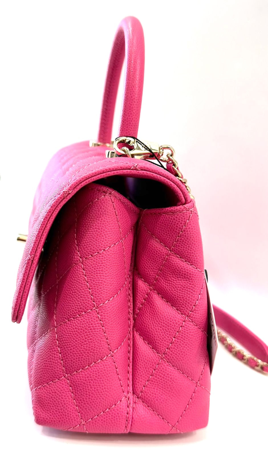 CHANEL CAVIAR QUILTED SMALL COCO HANDLE FLAP BAG IN PINK
