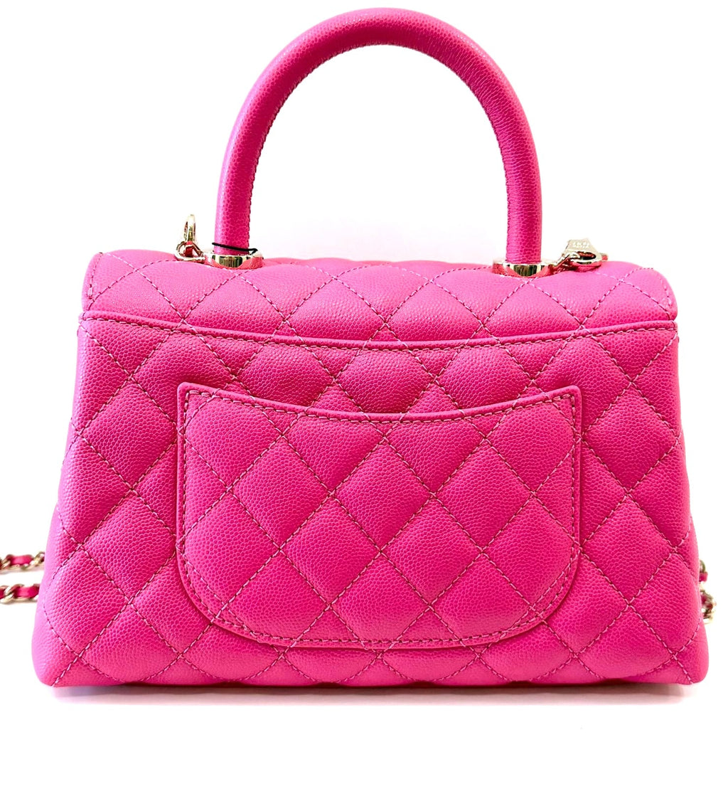 CHANEL CAVIAR QUILTED SMALL COCO HANDLE FLAP BAG IN PINK