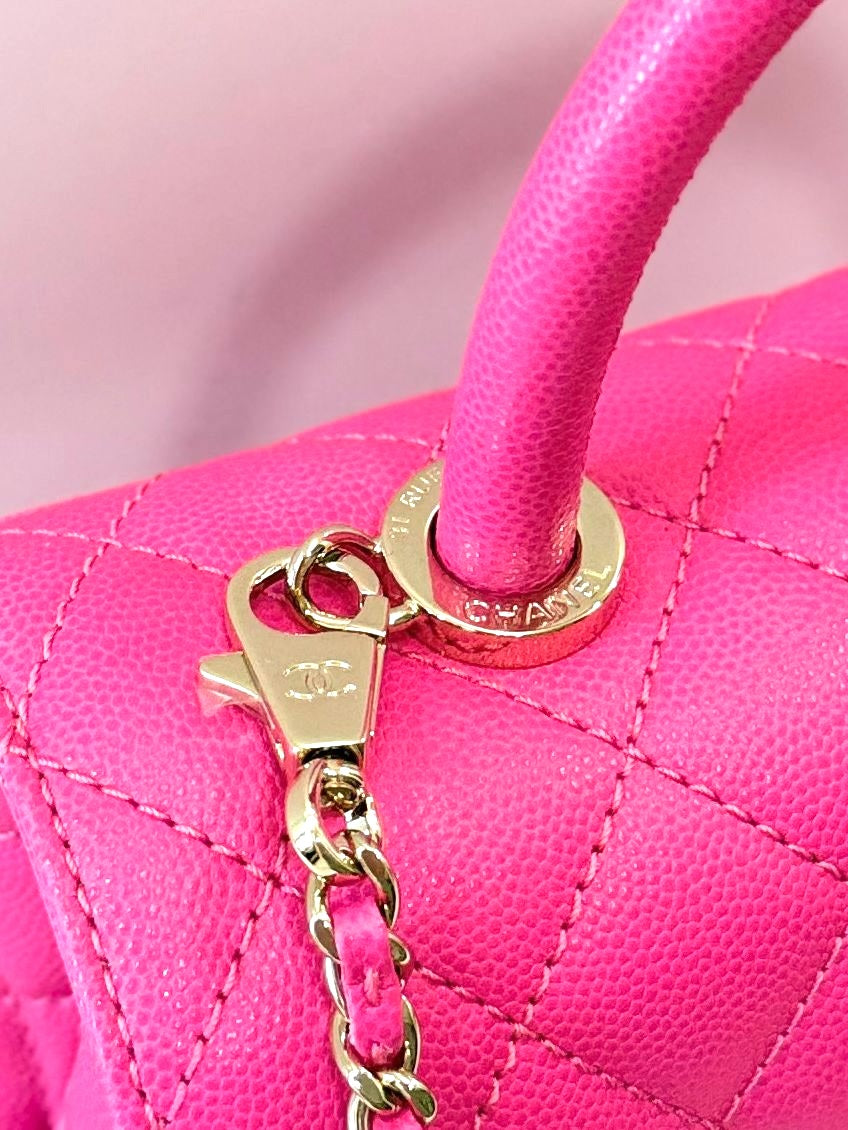 CHANEL CAVIAR QUILTED SMALL COCO HANDLE FLAP BAG IN PINK