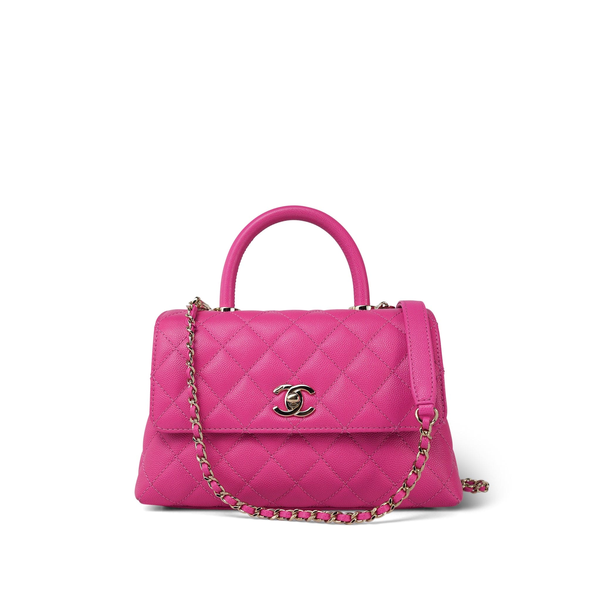 CHANEL CAVIAR QUILTED SMALL COCO HANDLE FLAP BAG IN PINK