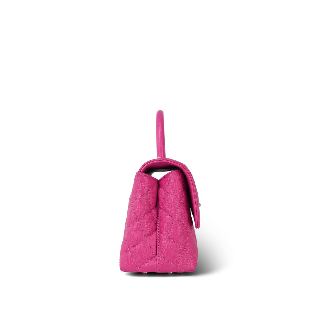 CHANEL CAVIAR QUILTED SMALL COCO HANDLE FLAP BAG IN PINK