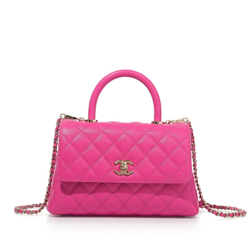 CHANEL CAVIAR QUILTED SMALL COCO HANDLE FLAP BAG IN PINK
