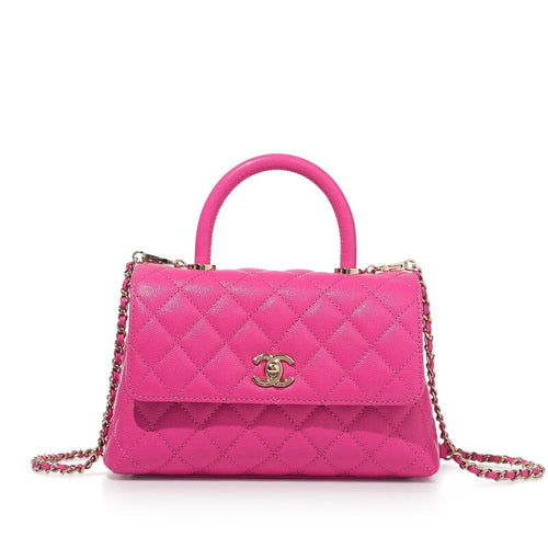 CHANEL CAVIAR QUILTED SMALL COCO HANDLE FLAP BAG IN PINK