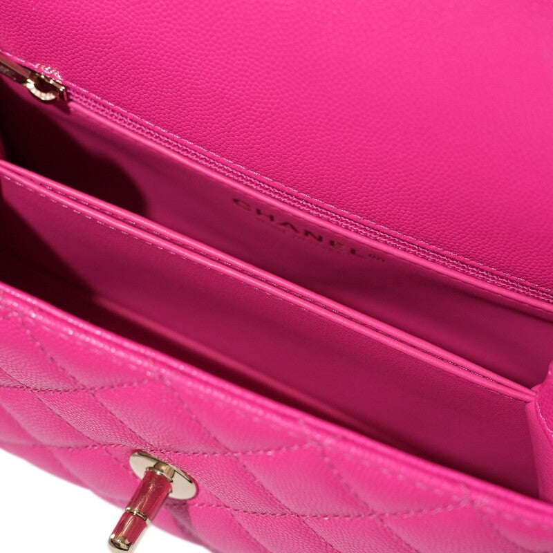 CHANEL CAVIAR QUILTED SMALL COCO HANDLE FLAP BAG IN PINK