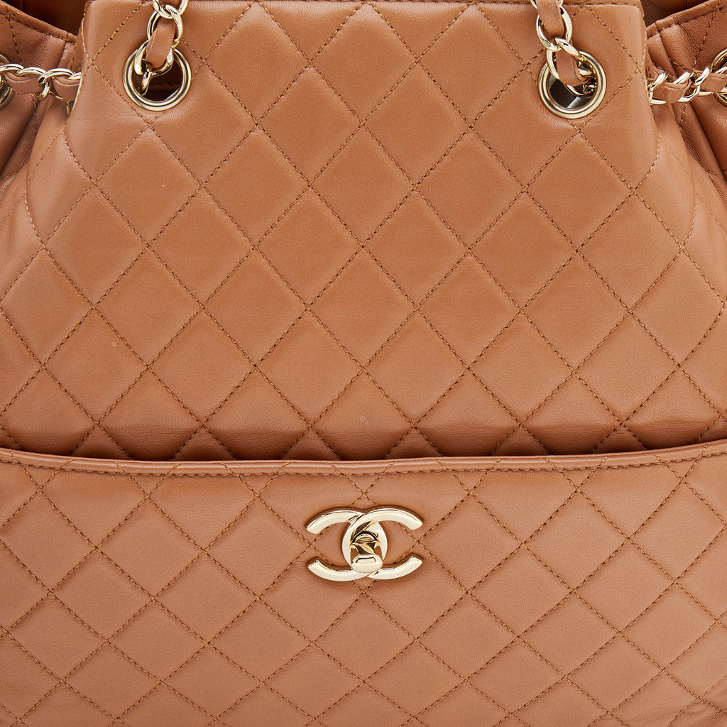 CHANEL QUILTED LAMBSKIN LEATHER CC LOCK DRAWSTRING BUCKET BAG