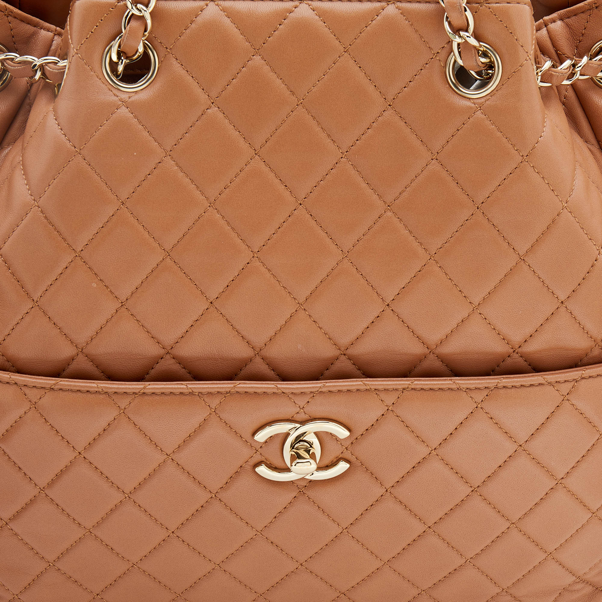 CHANEL QUILTED LAMBSKIN LEATHER CC LOCK DRAWSTRING BUCKET BAG