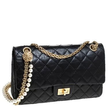 CHANEL QUILTED LEATHER CLASSIC 2.55 REISSUE DOUBLE FLAP PEARL CHAIN BAG