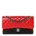 CHANEL QUILTED PATENT BI-COLOR MEDIUM CLASSIC DOUBLE FLAP BAG