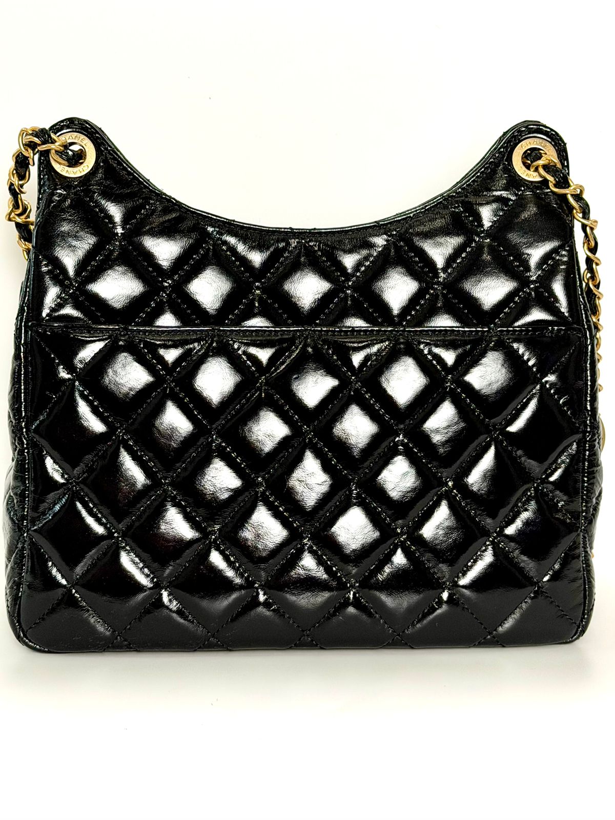 CHANEL CC SHINY CRUMPLED CALFSKIN QUILTED WAVY MEDIUM HOBO BAG