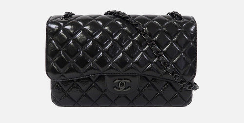 CHANEL SO BLACK QUILTED CRUMPLED CALFSKIN MEDIUM DOUBLE FLAP BAG