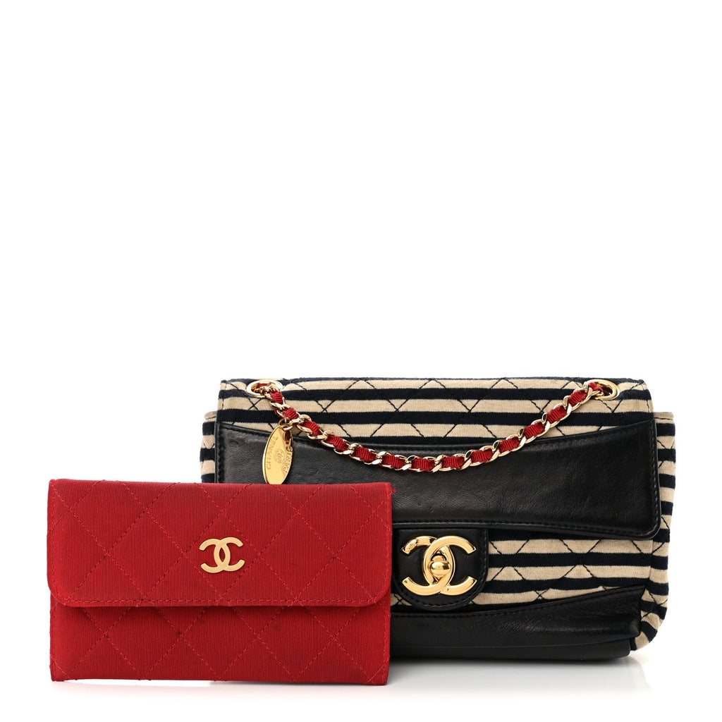 CHANEL STRIPED JERSEY LAMBSKIN COCO SAILOR SMALL BAG