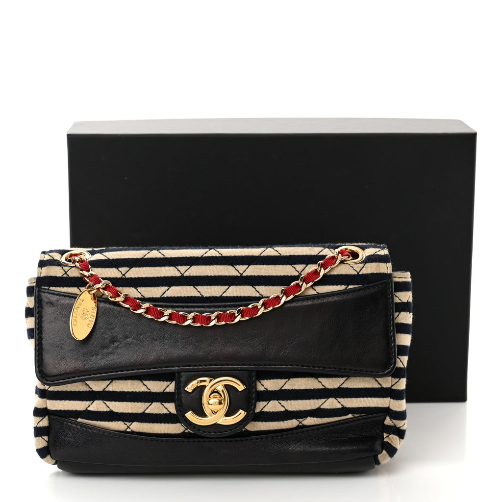 CHANEL STRIPED JERSEY LAMBSKIN COCO SAILOR SMALL BAG