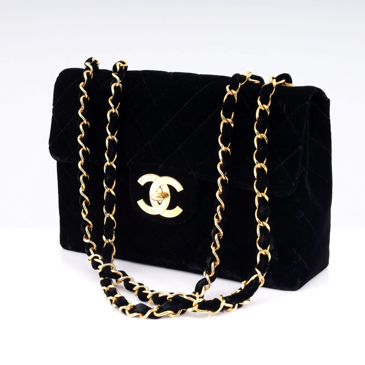 CHANEL QUILTED SUEDE SQUARE CLASSIC VINTAGE SINGLE FLAP BAG