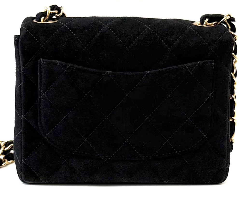 CHANEL QUILTED SUEDE SQUARE CLASSIC VINTAGE SINGLE FLAP BAG