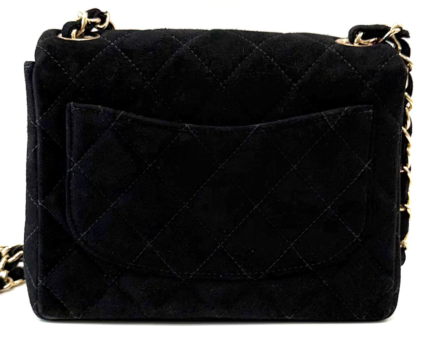 CHANEL QUILTED SUEDE SQUARE CLASSIC VINTAGE SINGLE FLAP BAG