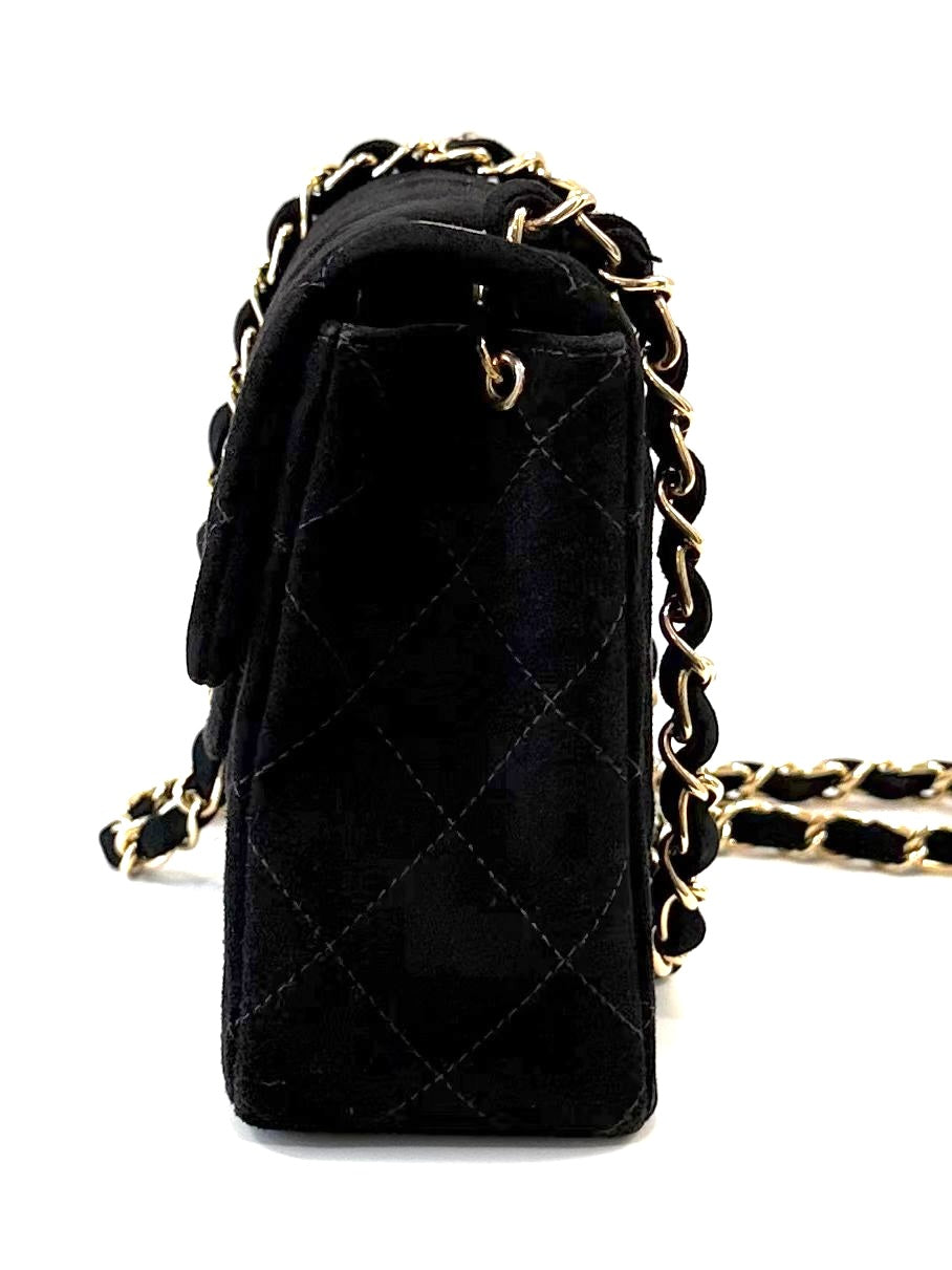 CHANEL QUILTED SUEDE SQUARE CLASSIC VINTAGE SINGLE FLAP BAG