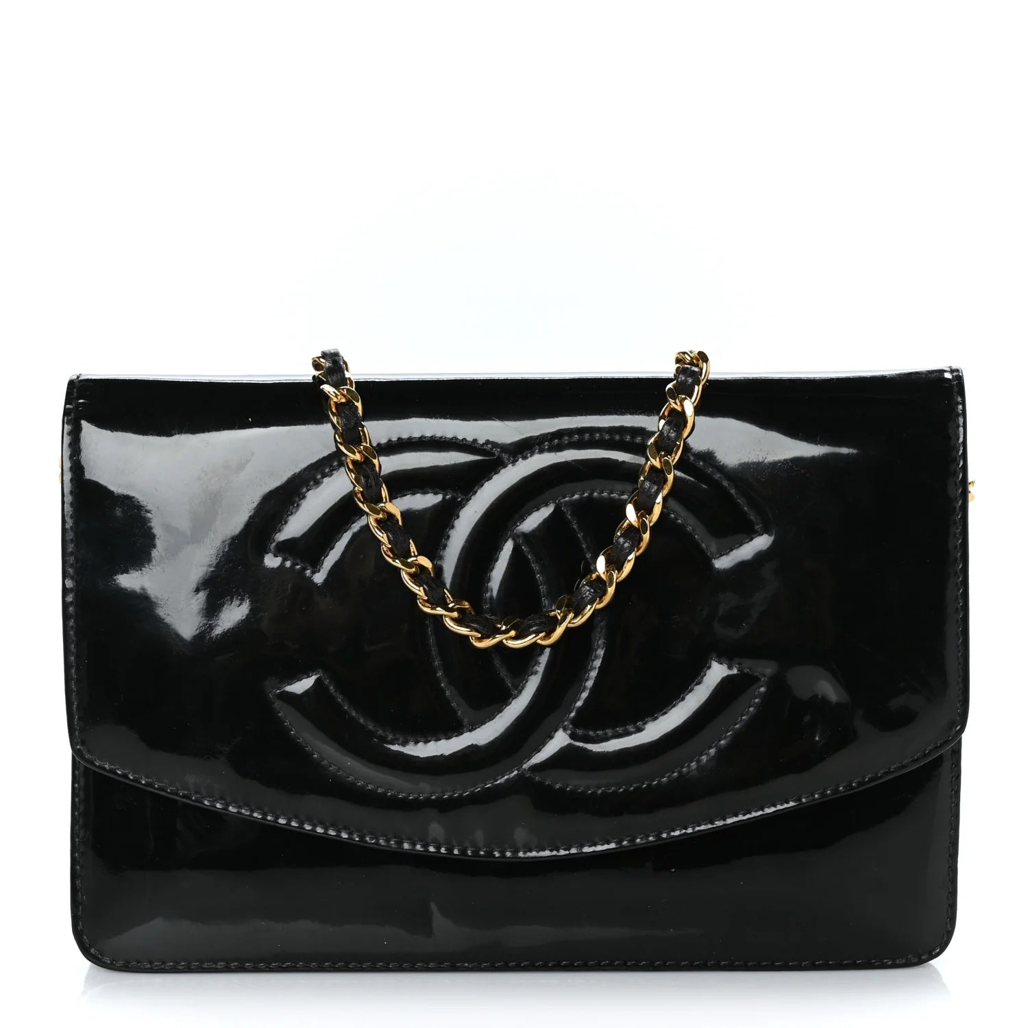 CHANEL CC TIMELESS PATENT LEATHER WALLET ON CHAIN