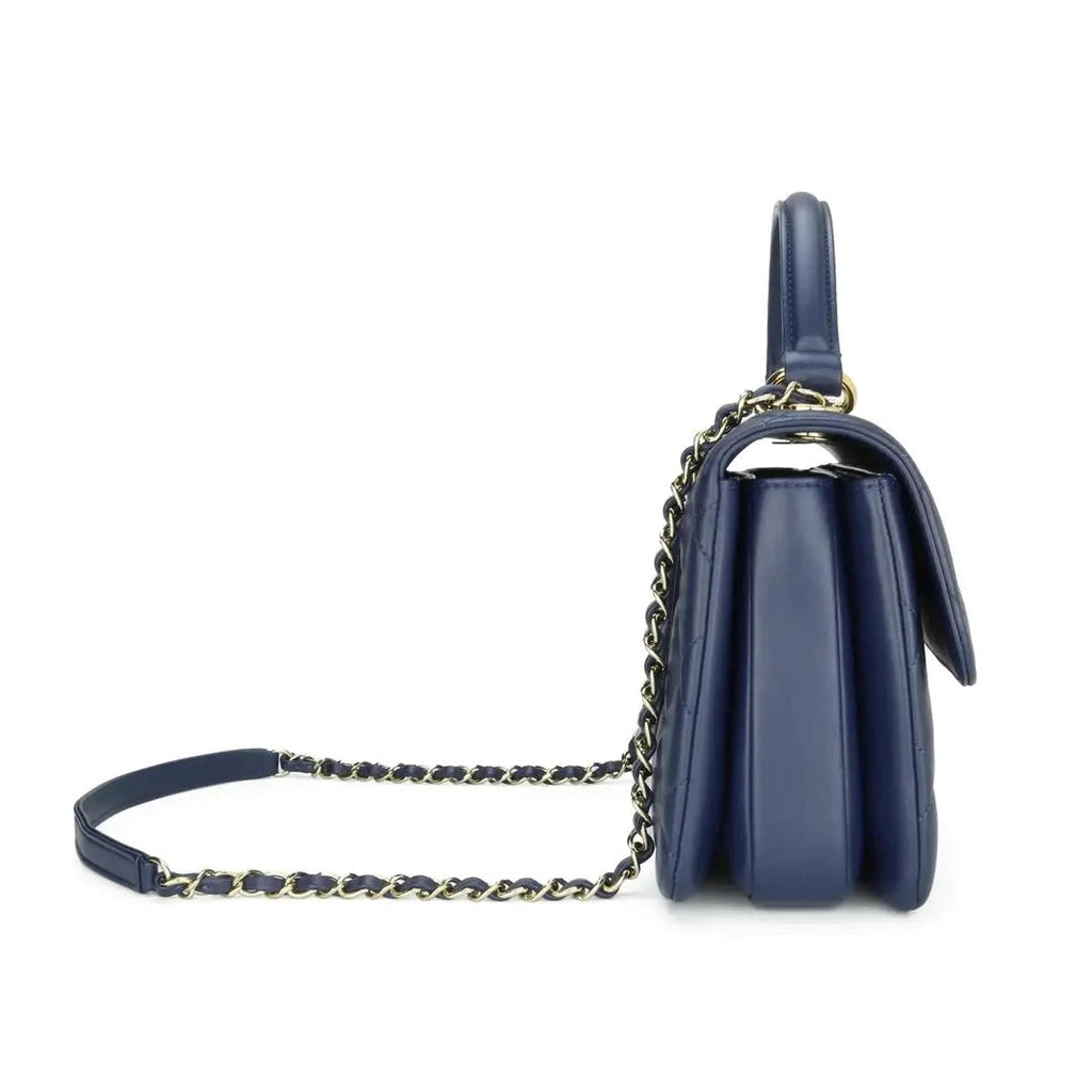 CHANEL QUILTED NAVY LAMBSKIN LEATHER TRENDY CC HANDLE FLAP BAG-HS
