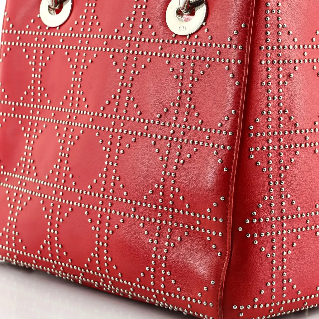 CHRISTIAN DIOR LADY DIOR CANNAGE STUDDED LAMBSKIN MEDIUM