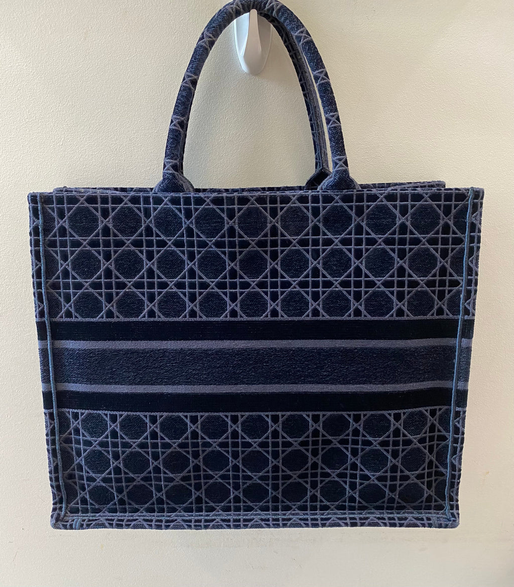DIOR EMBROIDERED CANNAGE VELVET LARGE BOOK TOTE BAG