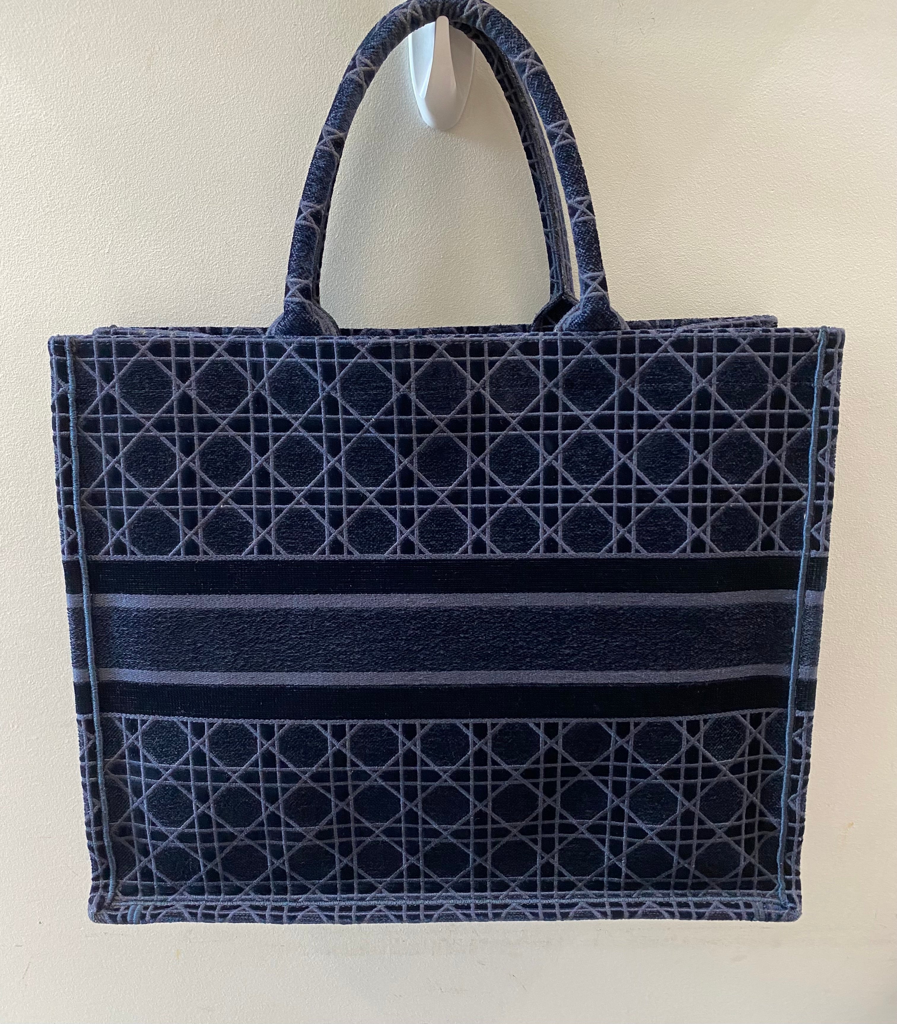 DIOR EMBROIDERED CANNAGE VELVET LARGE BOOK TOTE BAG