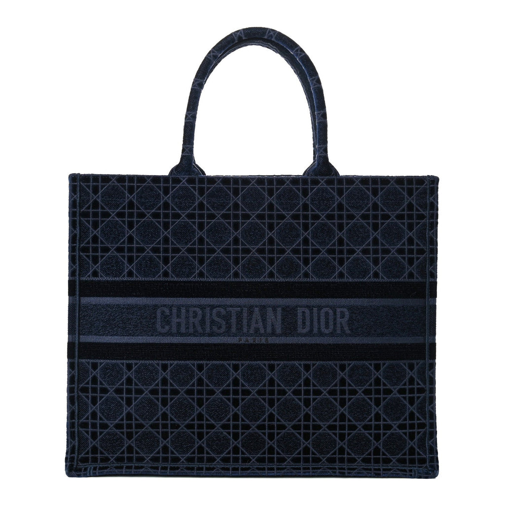 DIOR EMBROIDERED CANNAGE VELVET LARGE BOOK TOTE BAG
