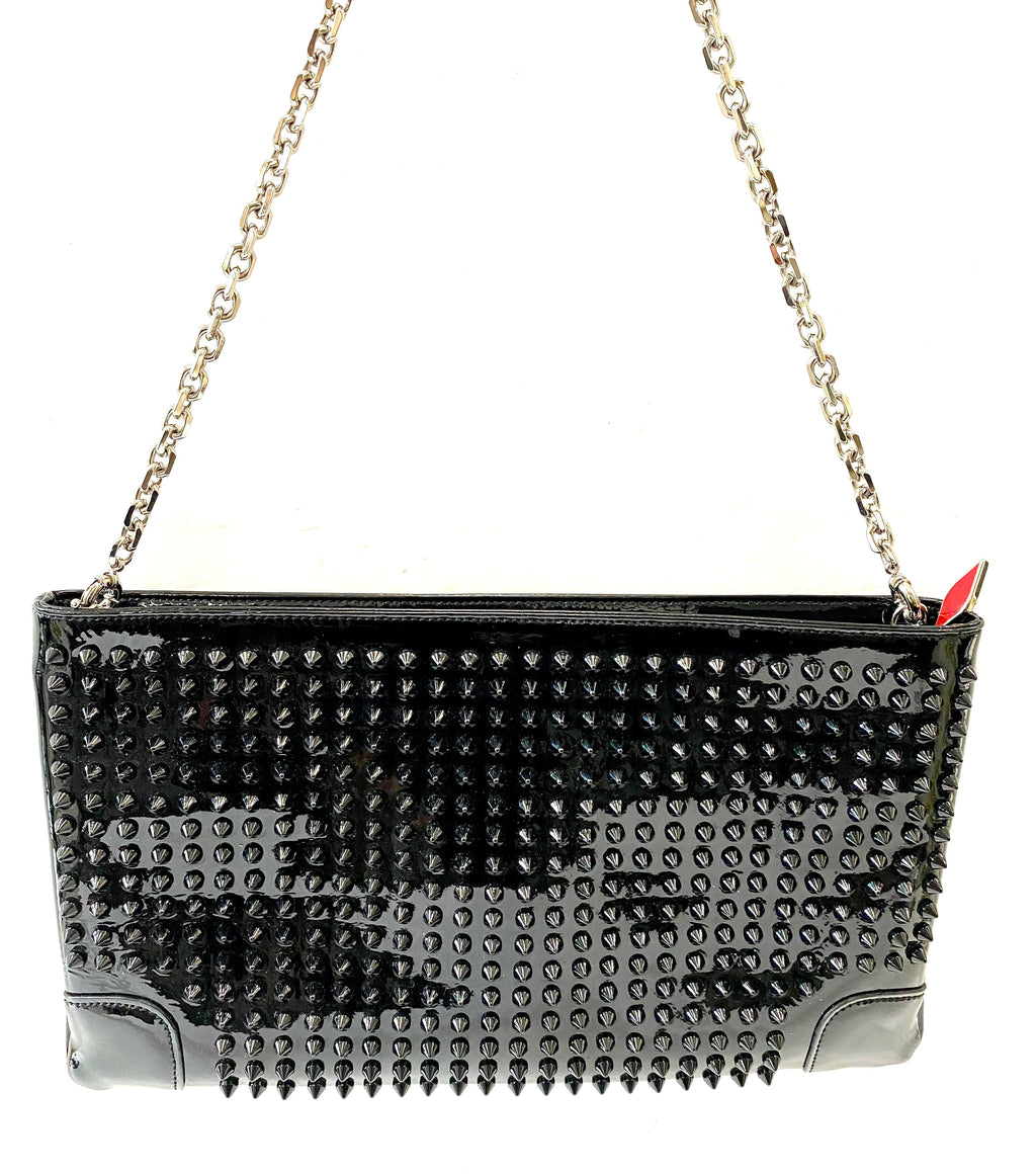 LOUBOUTIN LOUBIPOSH SPIKED PATENT LEATHER CHAIN BAG
