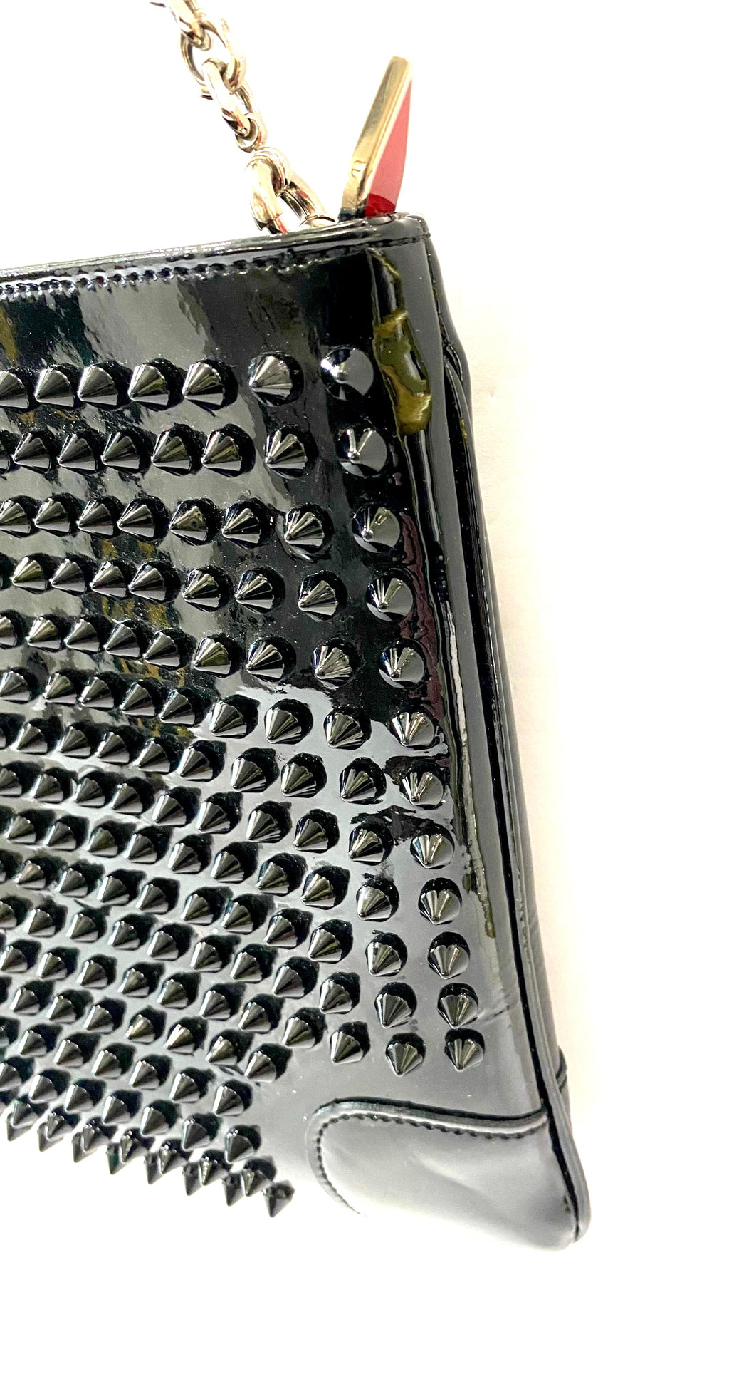 LOUBOUTIN LOUBIPOSH SPIKED PATENT LEATHER CHAIN BAG