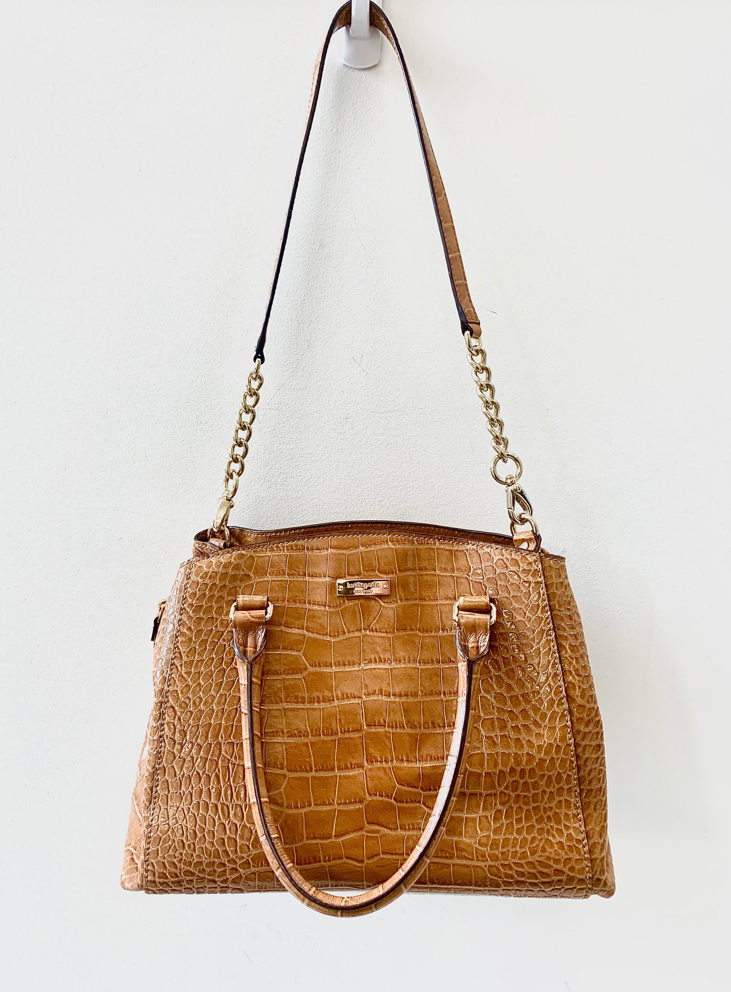 KATE SPADE CROC EMBOSSED PATENT LEATHER SATCHEL