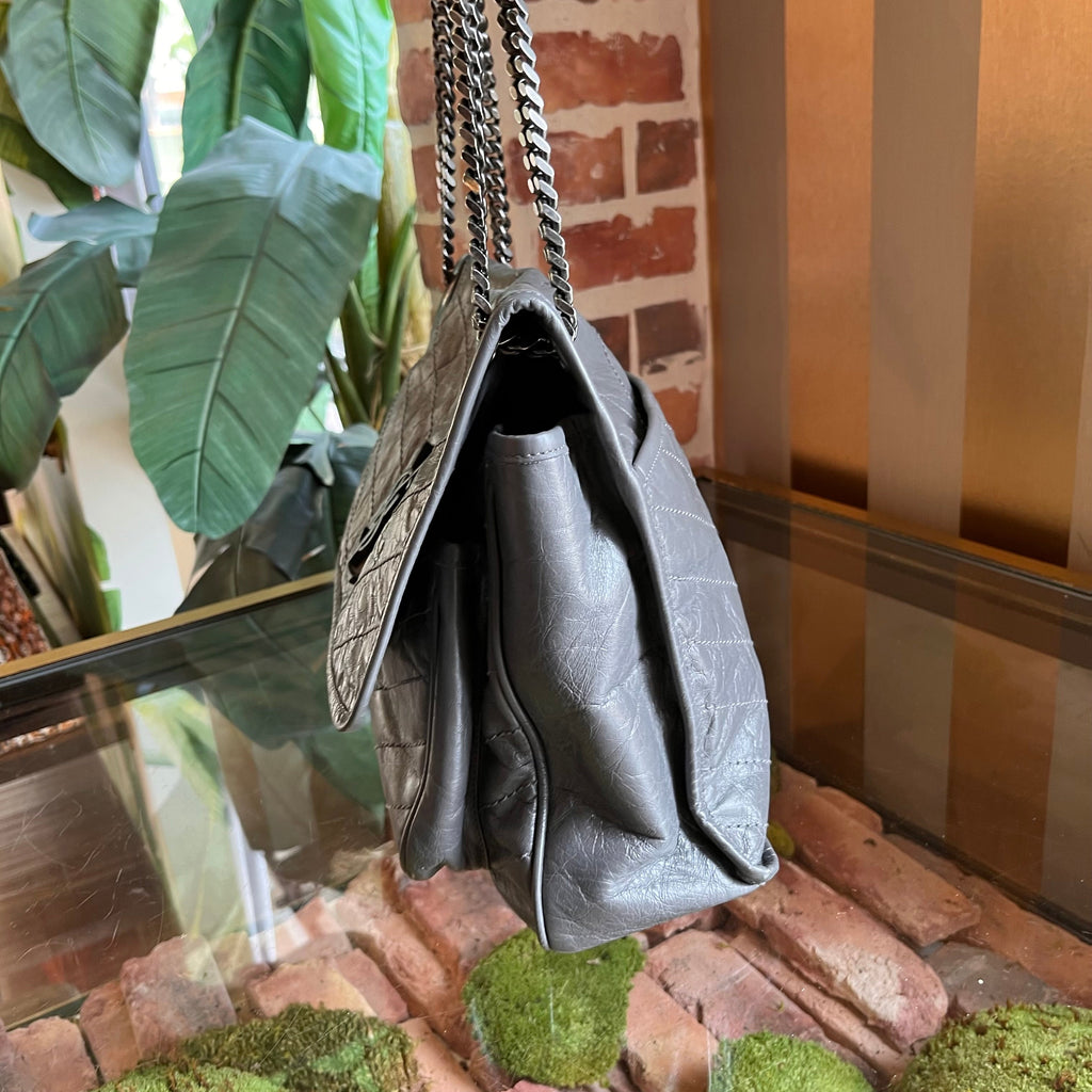 SAINT LAURENT Medium Niki Grey Quilted Crinkled Leather Shoulder Bag