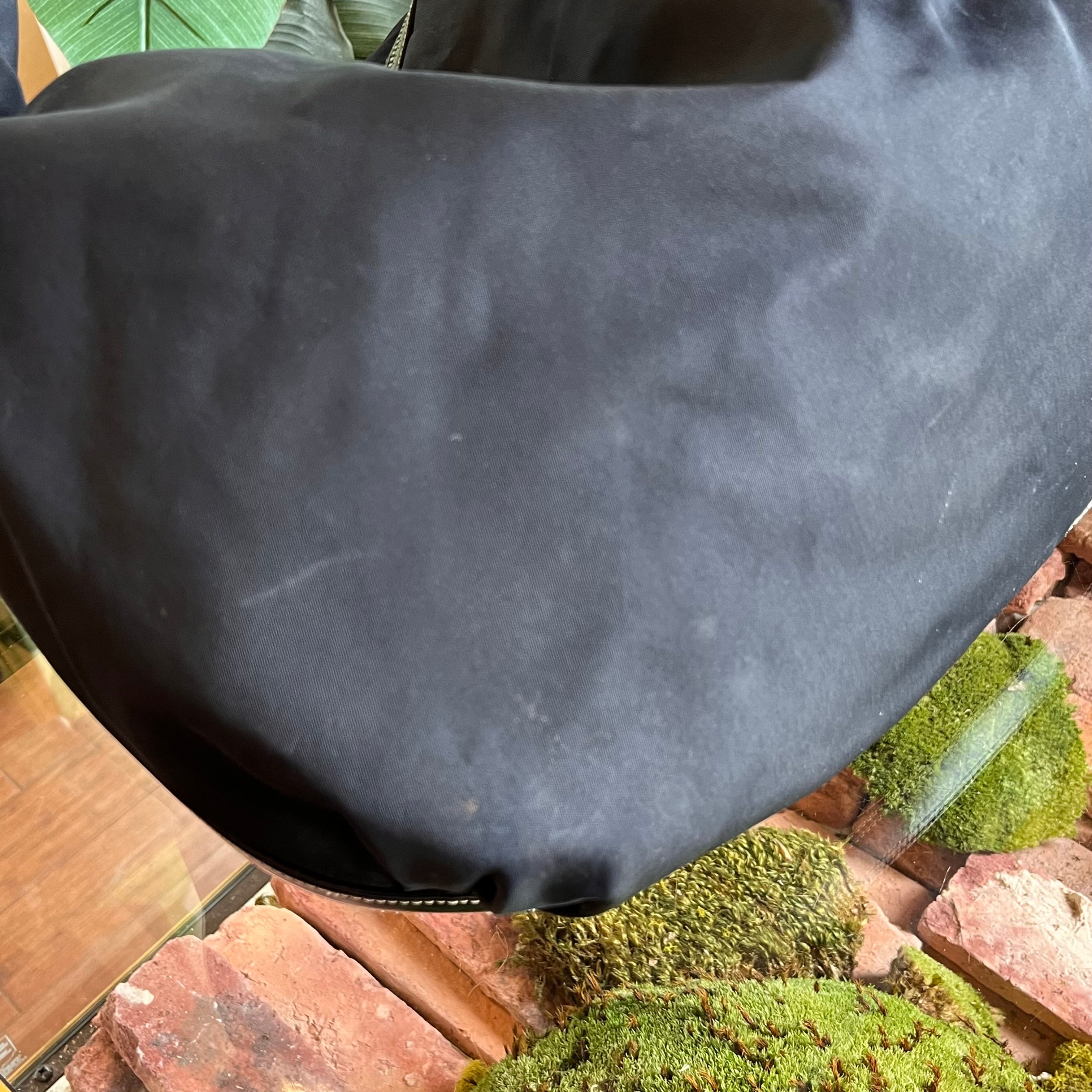 PRADA Navy Blue Nylon Embossed Leather Logo Hobo Bag