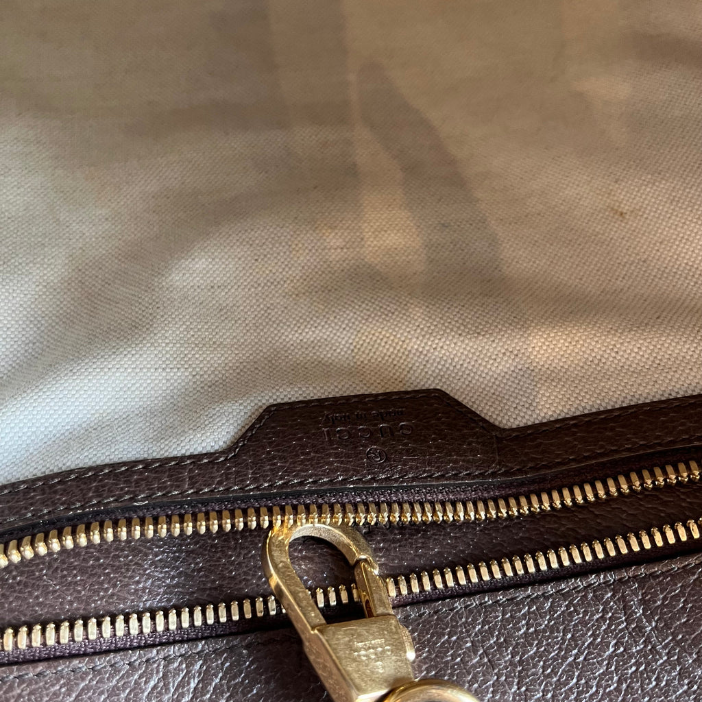 GUCCI Beige Monogram Jumbo GG Textured Dollar Calfskin Web Tote