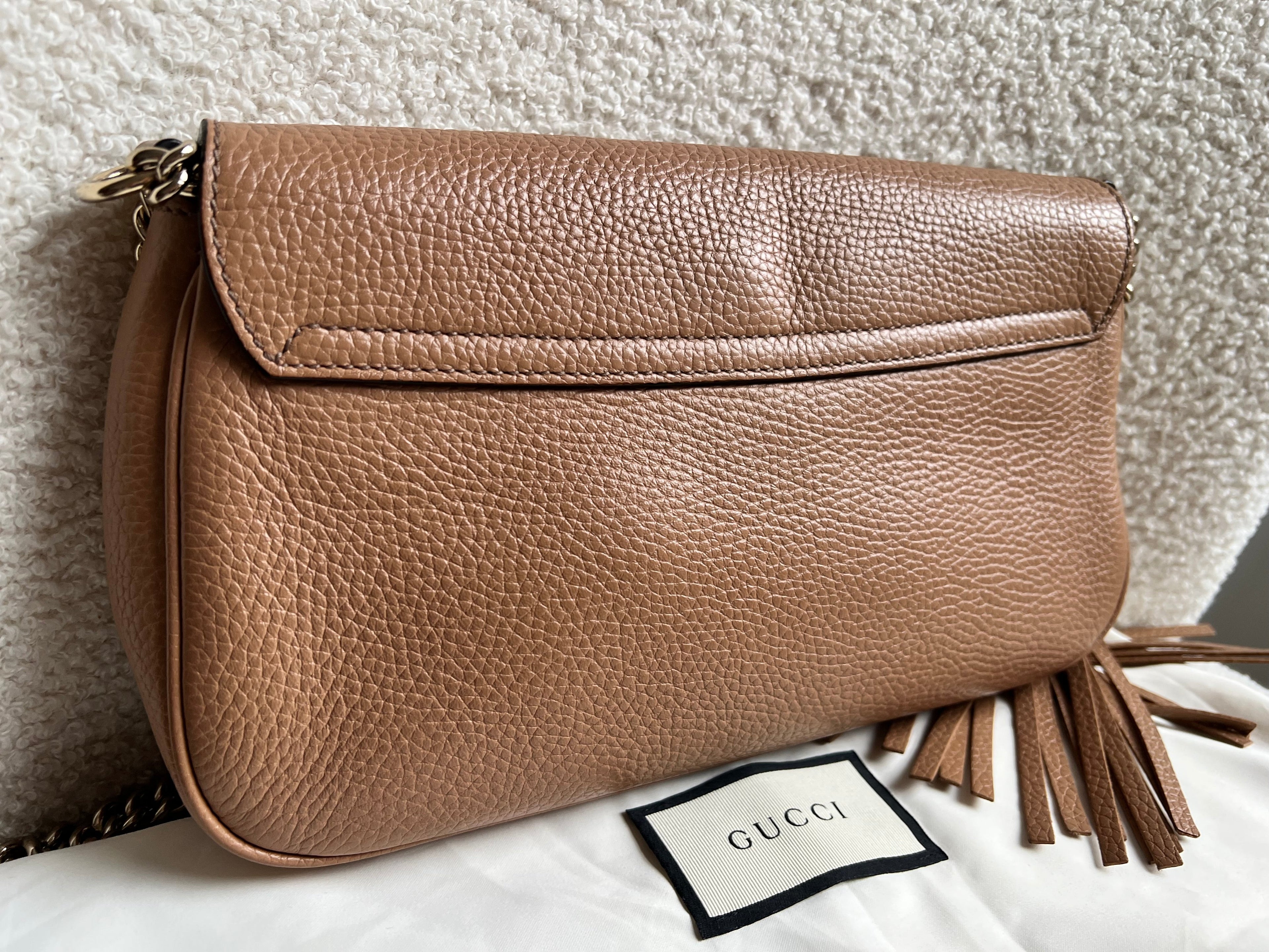 Gucci Beige Soho Chain Crossbody Flap Bag