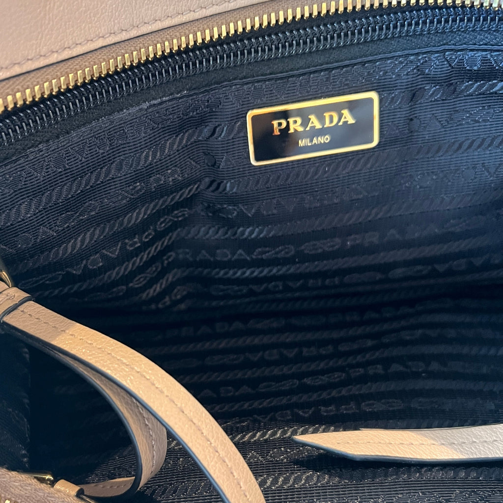 PRADA Argilla Glacé Calf Leather Beige Tote Bag