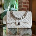 CHANEL White Caviar Jumbo Single Flap Shoulder Bag