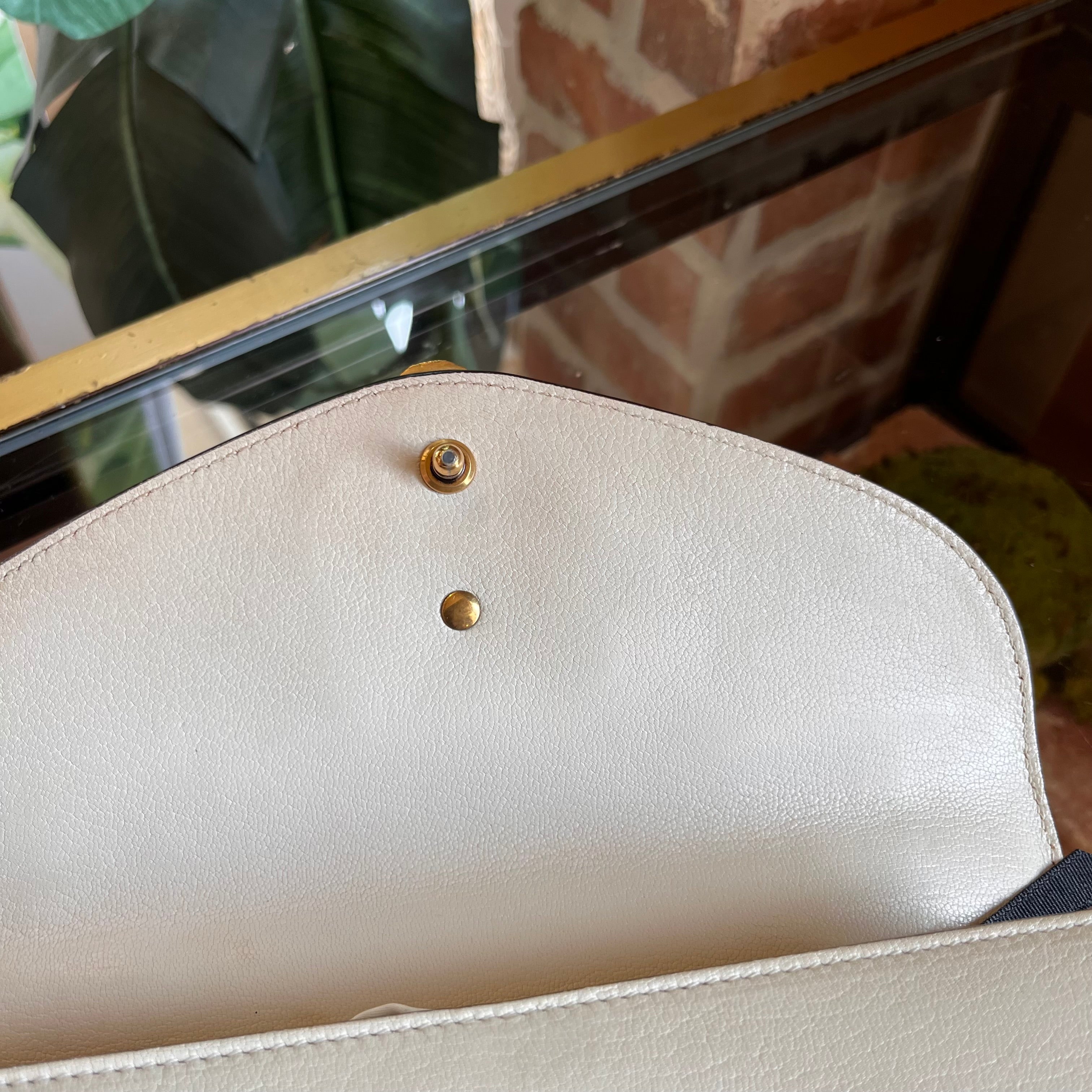 GUCCI White Red Goatskin Snakeskin Fox Broche Shoulder Bag