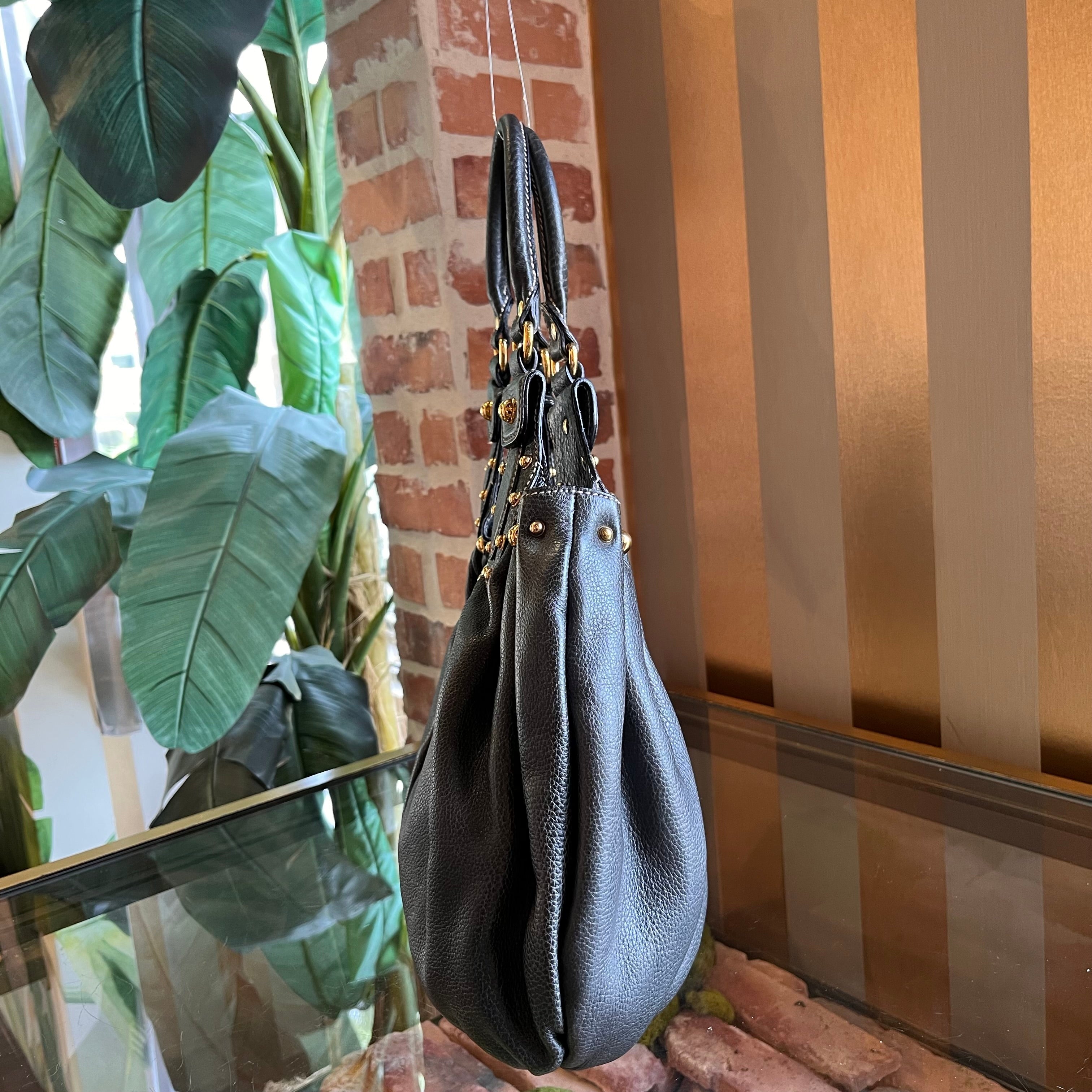 GUCCI Studded Pelham Black Leather Shoulder Bag