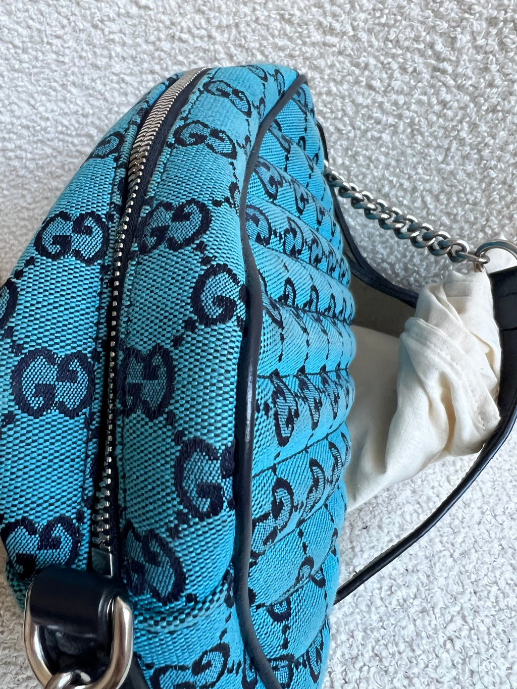 Gucci GG Marmont Blue Canvas Small Shoulder Bag (RRP £1050)