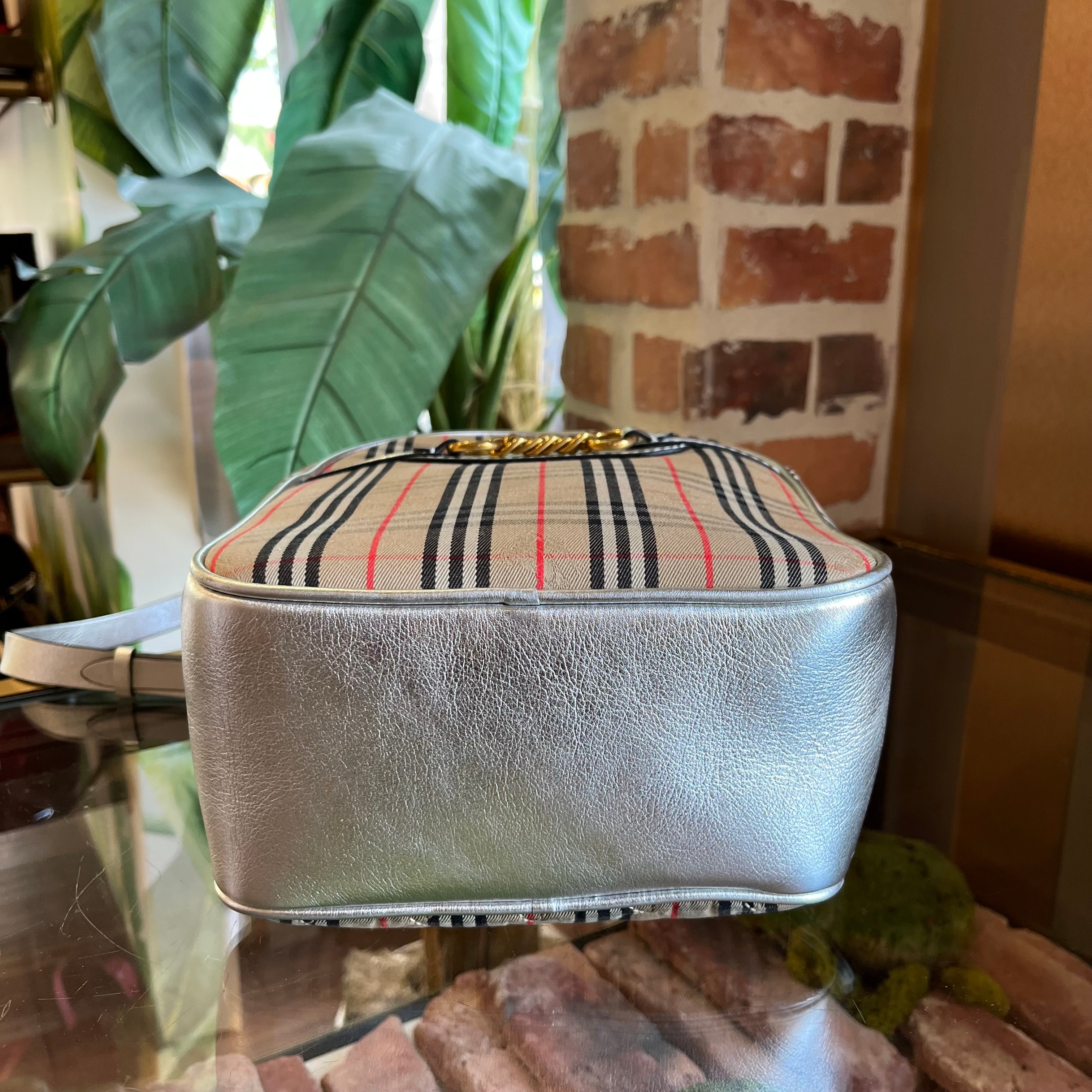 BURBERRY 1983 Knight Check Link Silver Smooth Calfskin Backpack