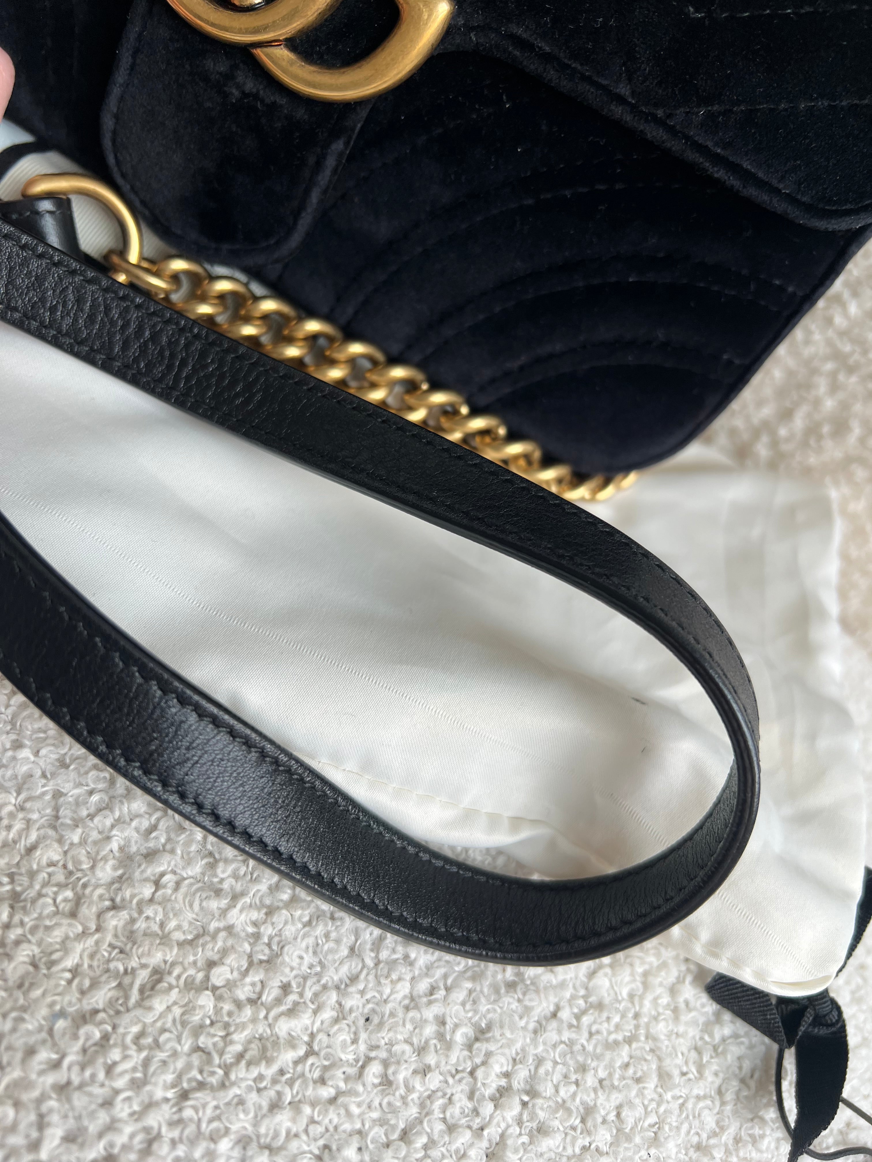 Gucci GG Black Velvet Marmont Mini Shoulder Bag (RRP £1395)