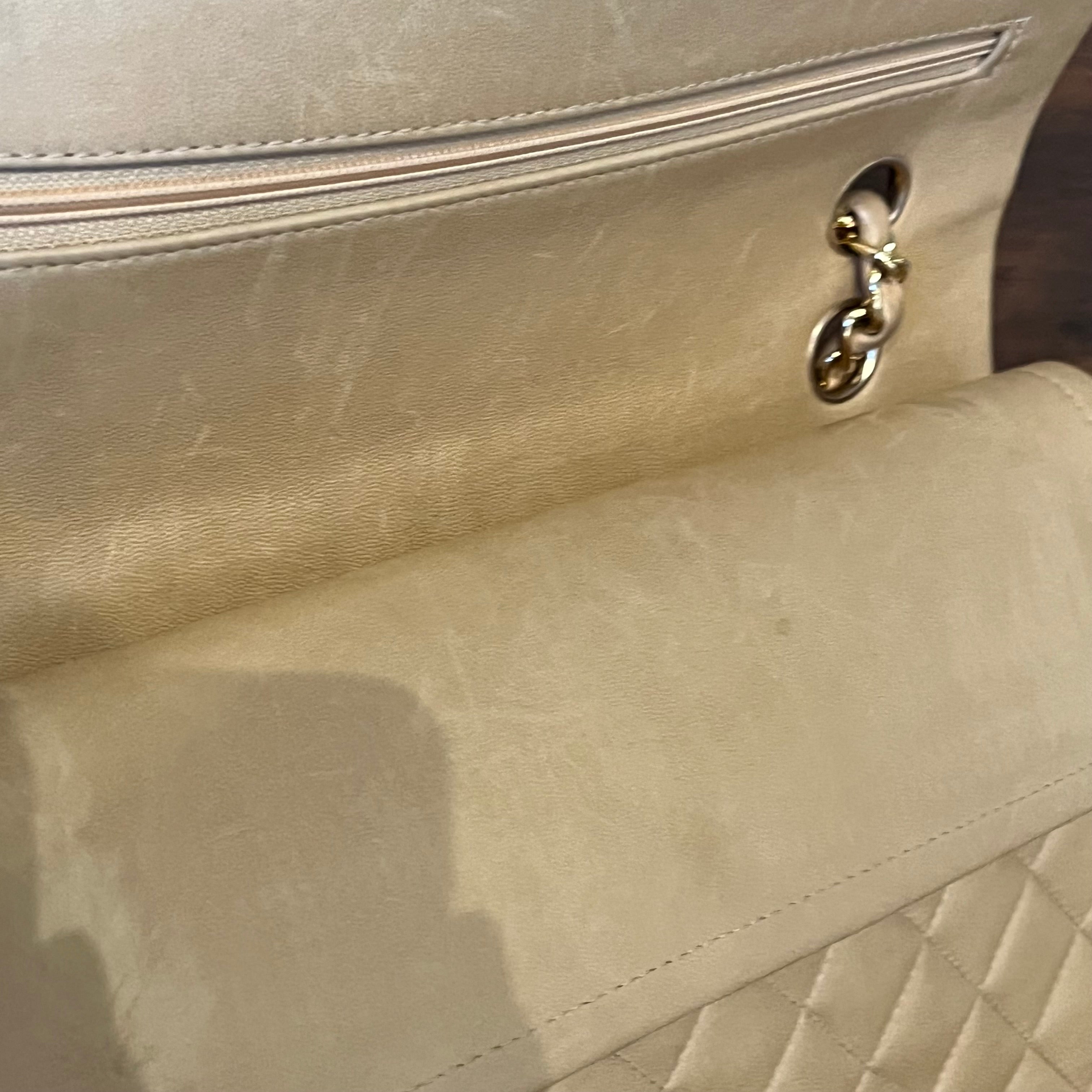 CHANEL Classic Double Flap Medium Beige Quilted Lambskin Vintage Shoulder Bag