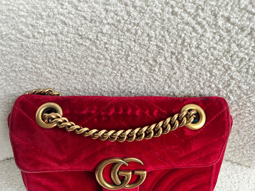 Gucci GG Mini Red Velvet Marmont Mini Shoulder Bag (RRP £1295)