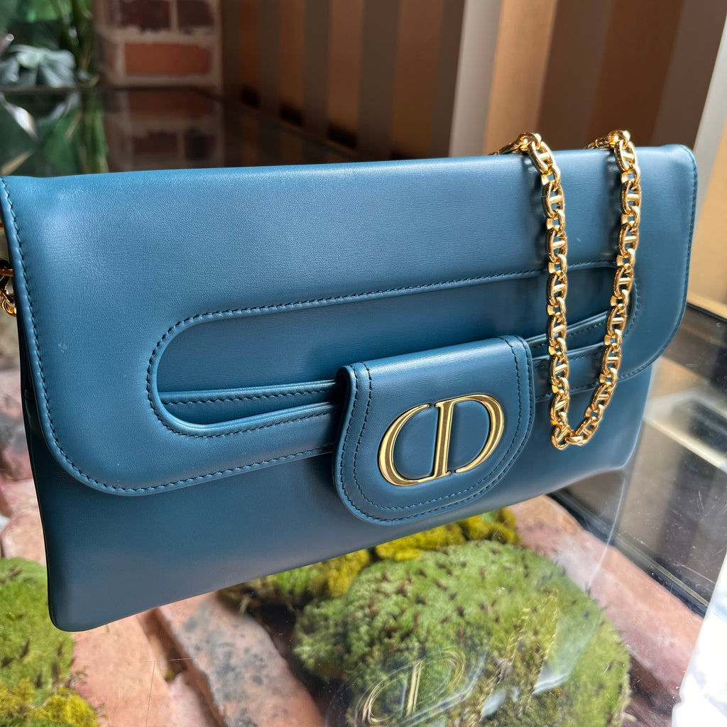 CHRISTIAN DIOR DiorDouble Medium Blue Smooth Calfskin Clutch