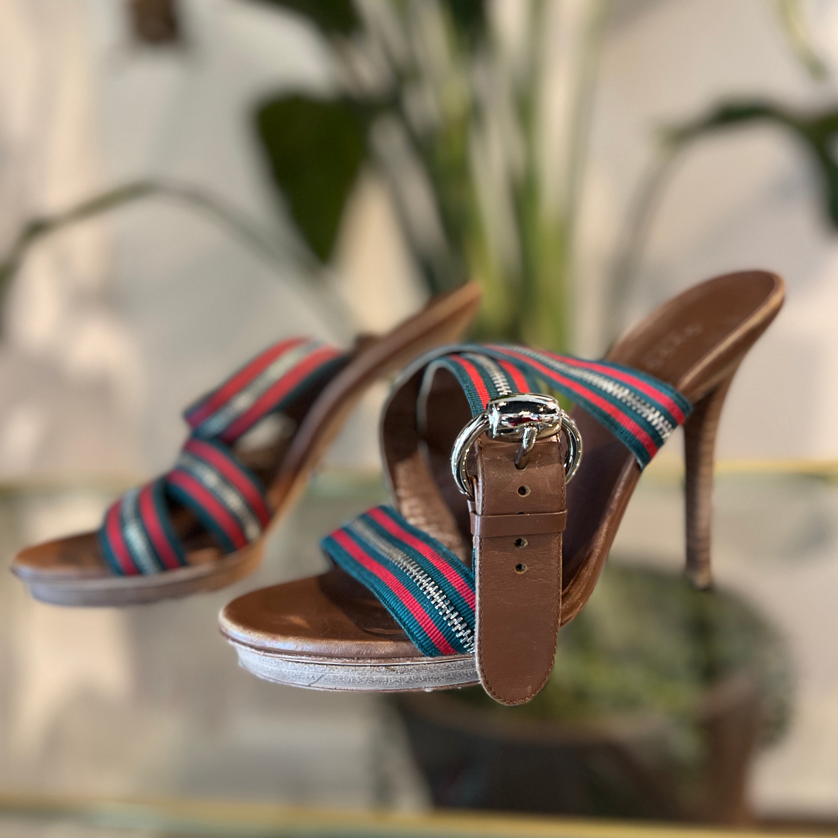GUCCI  Zip Web Lifford Platform Sandals 36.5